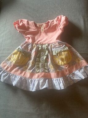 Matilda, Jane Pink/peach & Pastel Floral Ruffle Baby‎ Dress size 12 month